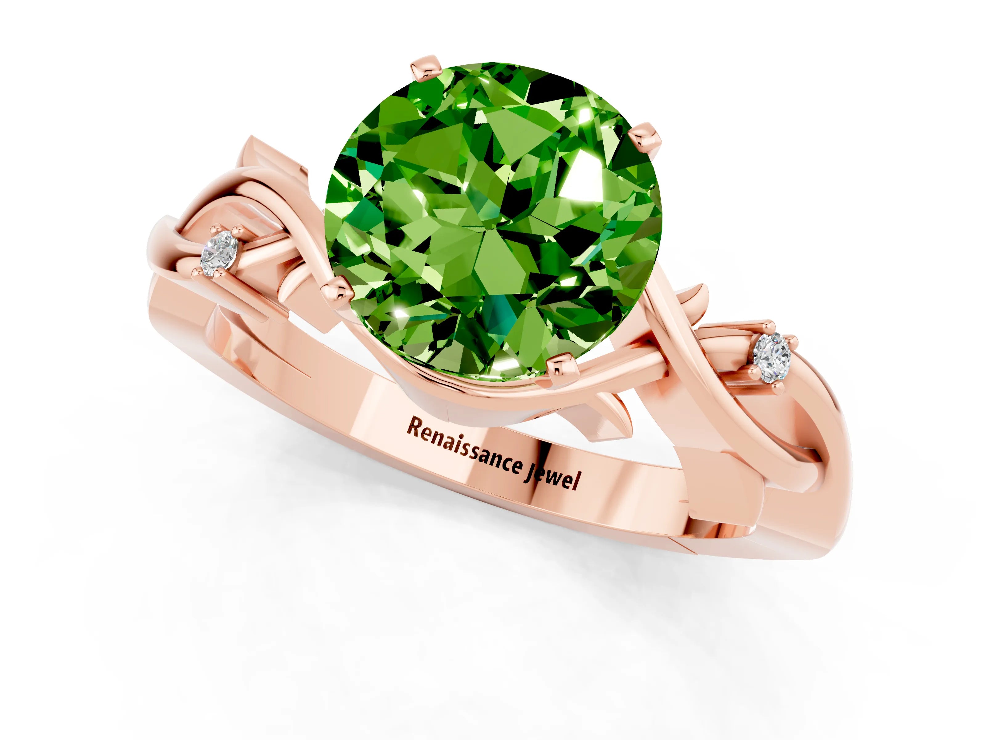 Rose gold Round Cut Peridot Solitaire Ring with Twisted Band and Prong Setting_1
