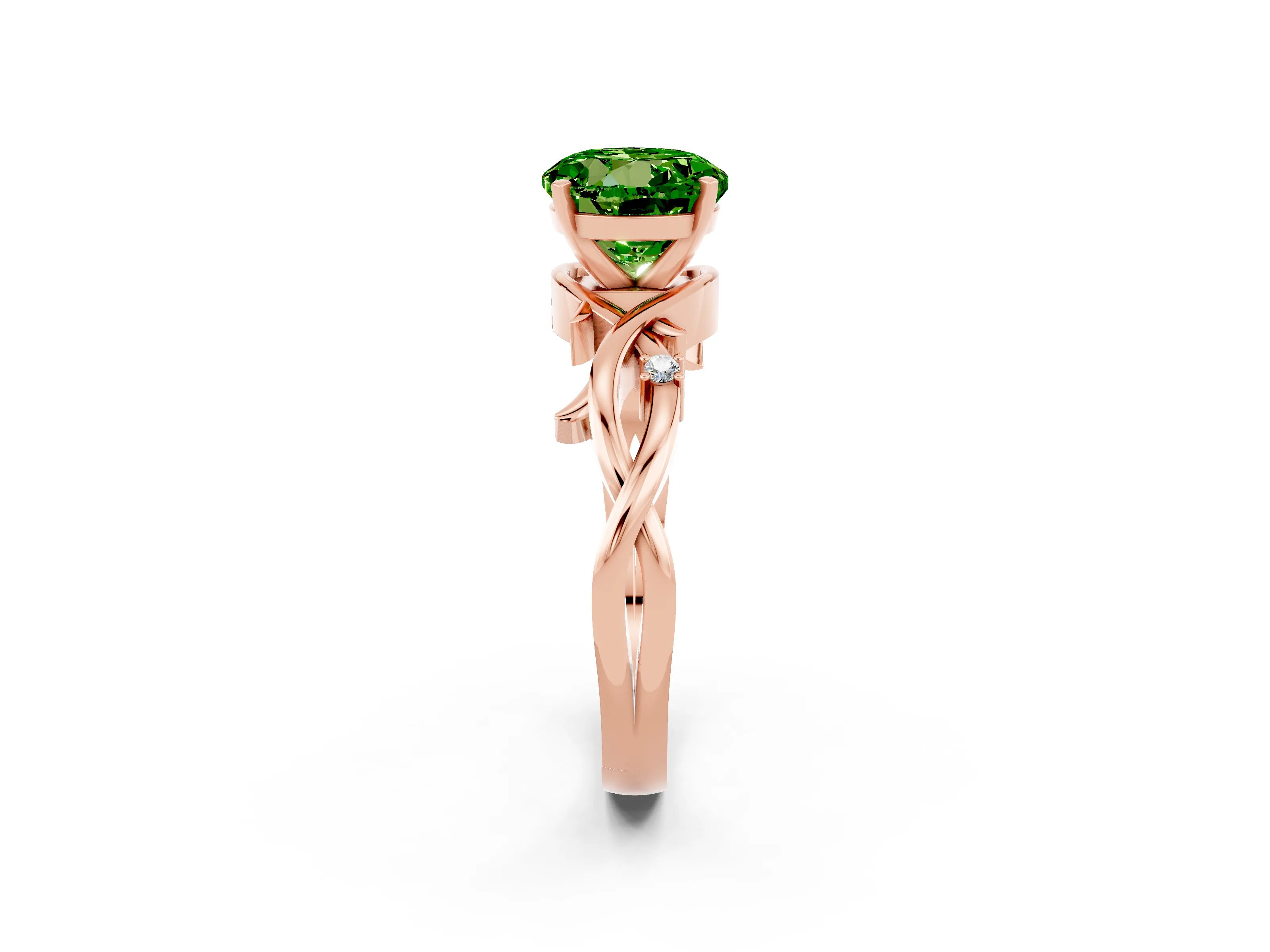 Rose gold Round Cut Peridot Solitaire Ring with Twisted Band and Prong Setting_2