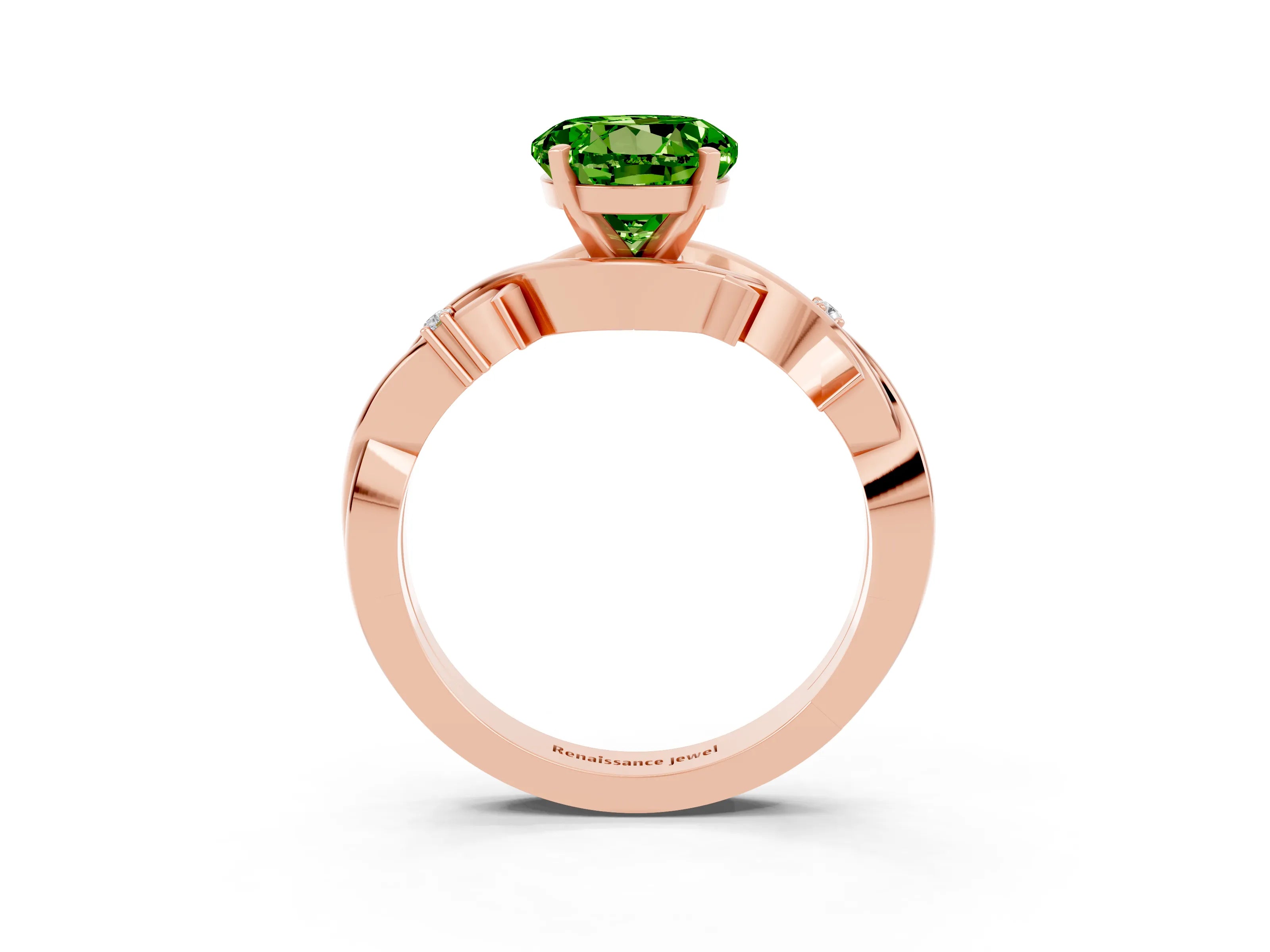 Rose gold Round Cut Peridot Solitaire Ring with Twisted Band and Prong Setting_3