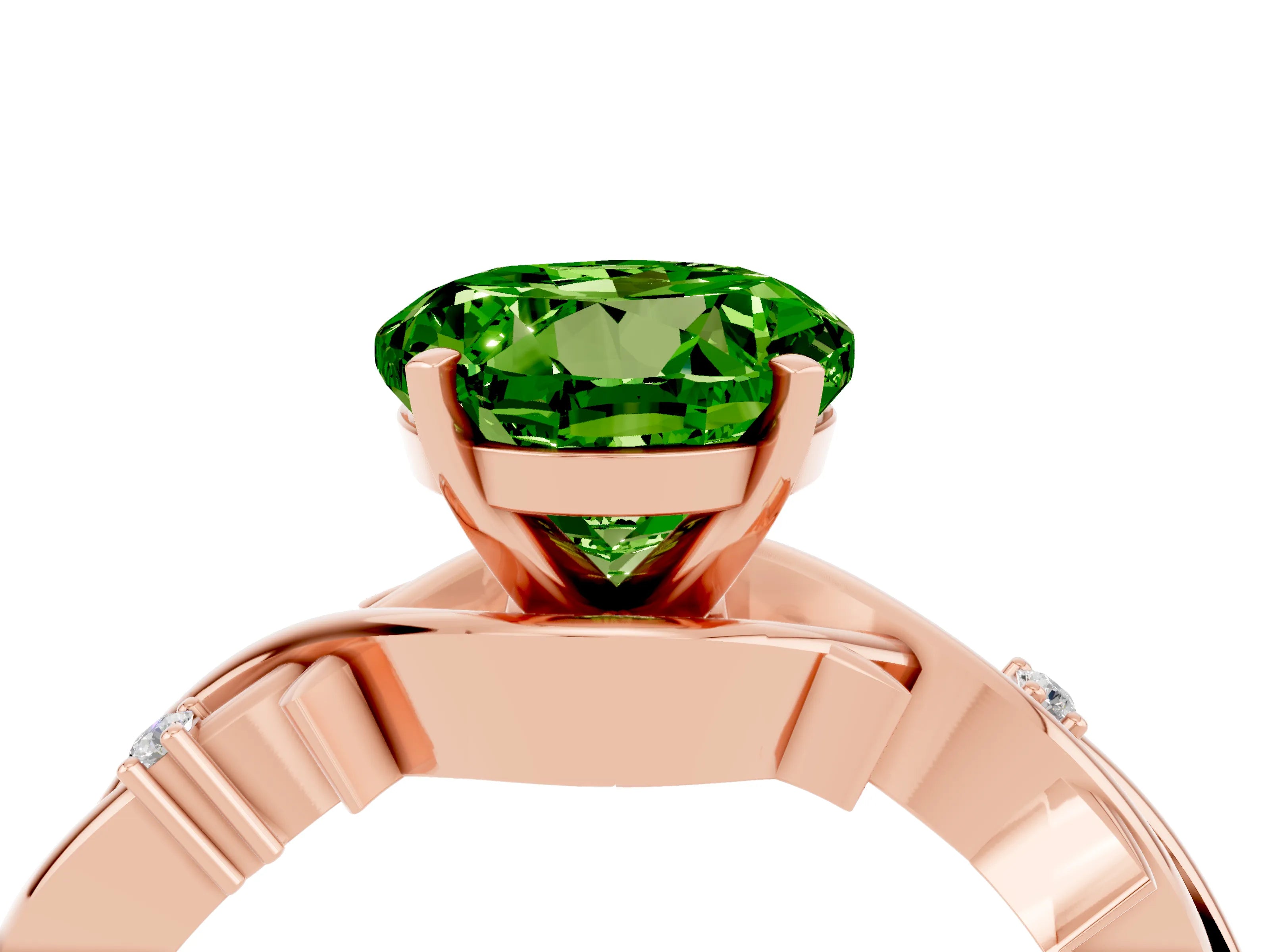 Rose gold Round Cut Peridot Solitaire Ring with Twisted Band and Prong Setting_4