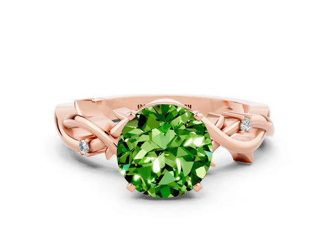 Rose gold Round Cut Peridot Solitaire Ring with Twisted Band and Prong Setting