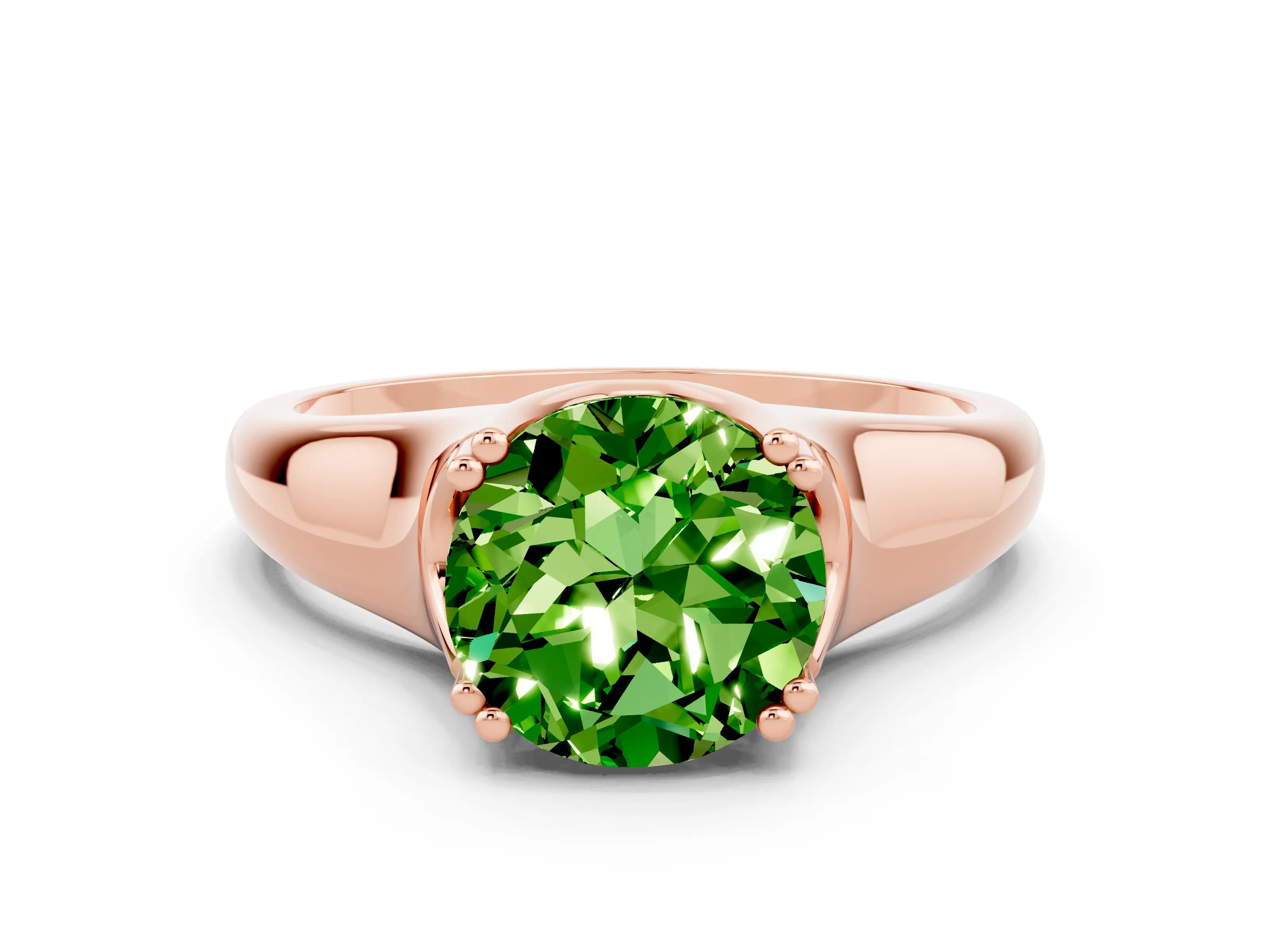 Rose gold Round Cut Peridot Solitaire Ring with Wide Band and Prong Setting