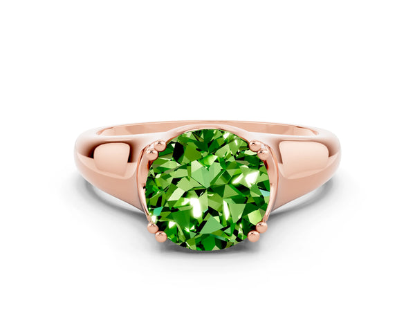 Rose gold Round Cut Peridot Solitaire Ring with Wide Band and Prong Setting