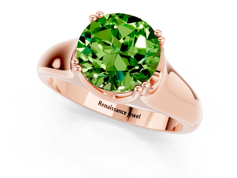 Rose gold Round Cut Peridot Solitaire Ring with Wide Band and Prong Setting_1
