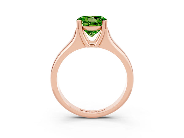 Rose gold Round Cut Peridot Solitaire Ring with Wide Band and Prong Setting
