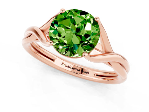 Rose gold Round Cut Peridot   Solitaire Twist Band Prong Setting Ring_13