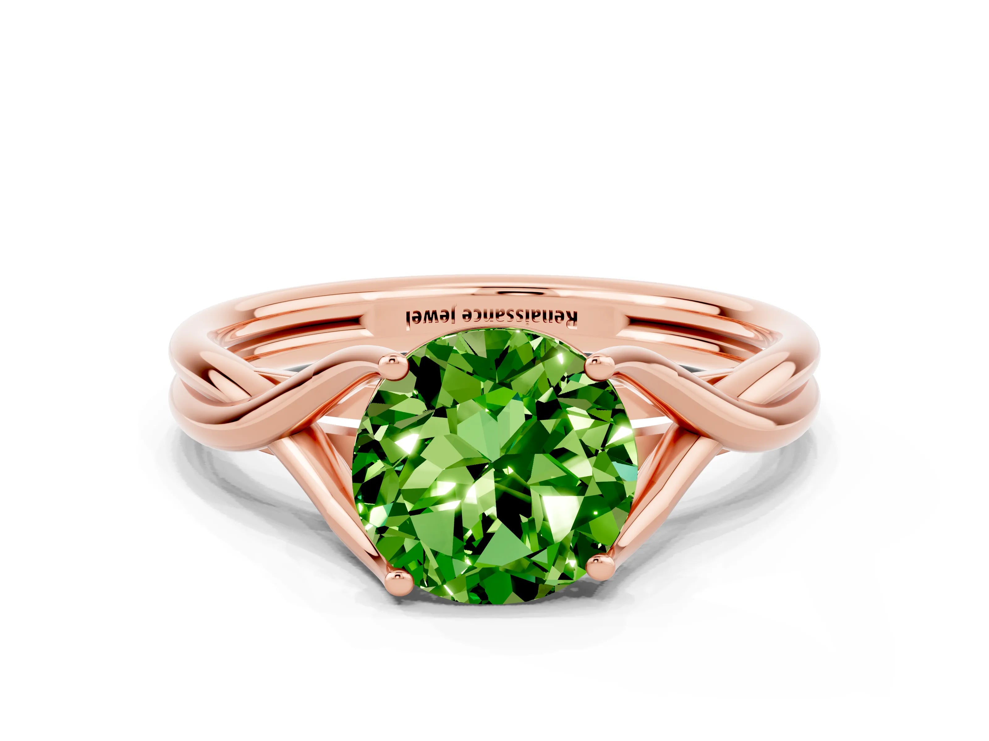 Rose gold Round Cut Peridot Solitaire Twist Band Prong Setting Ring_36