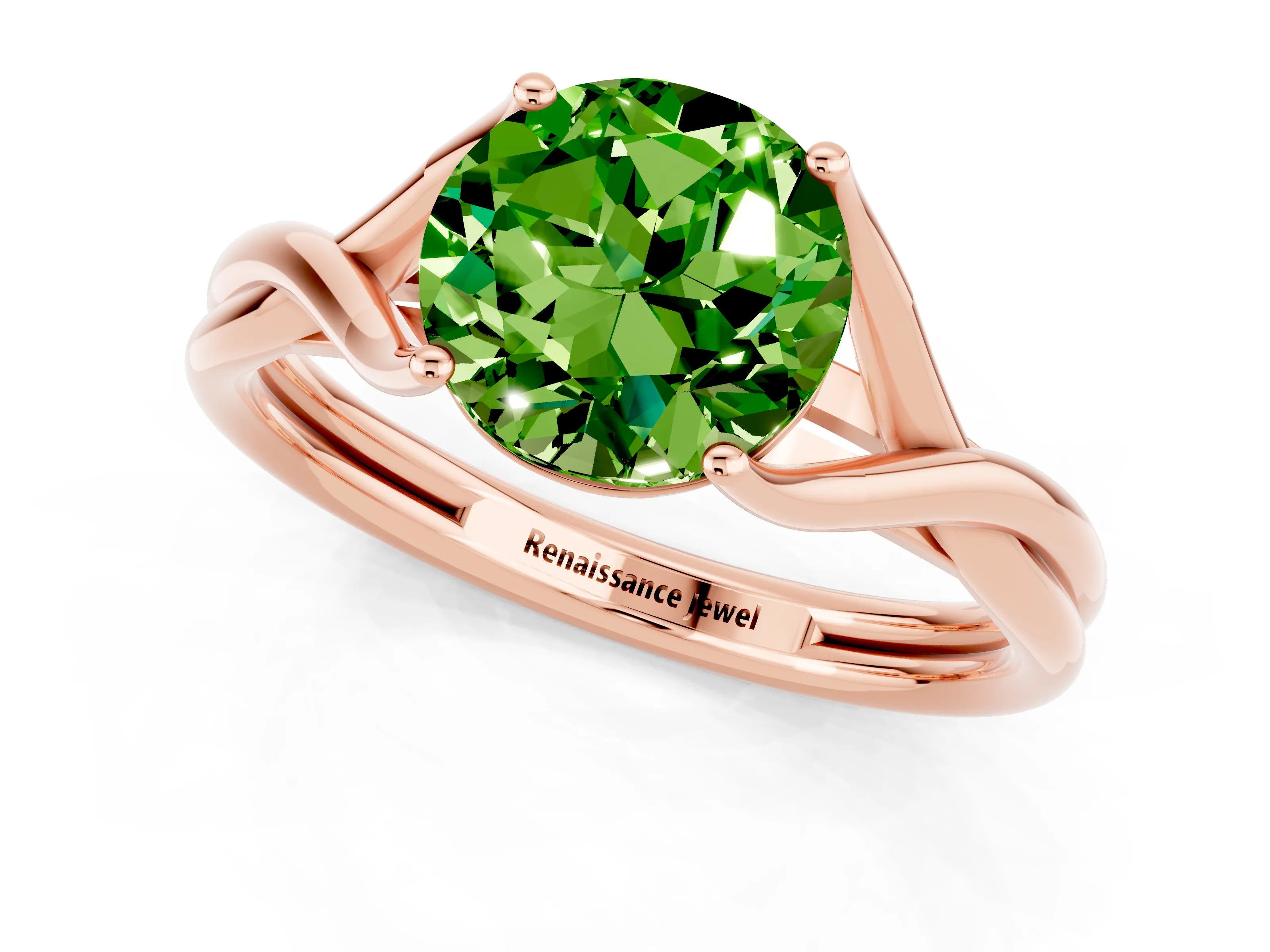 Rose gold Round Cut Peridot Solitaire Twist Band Prong Setting Ring_37