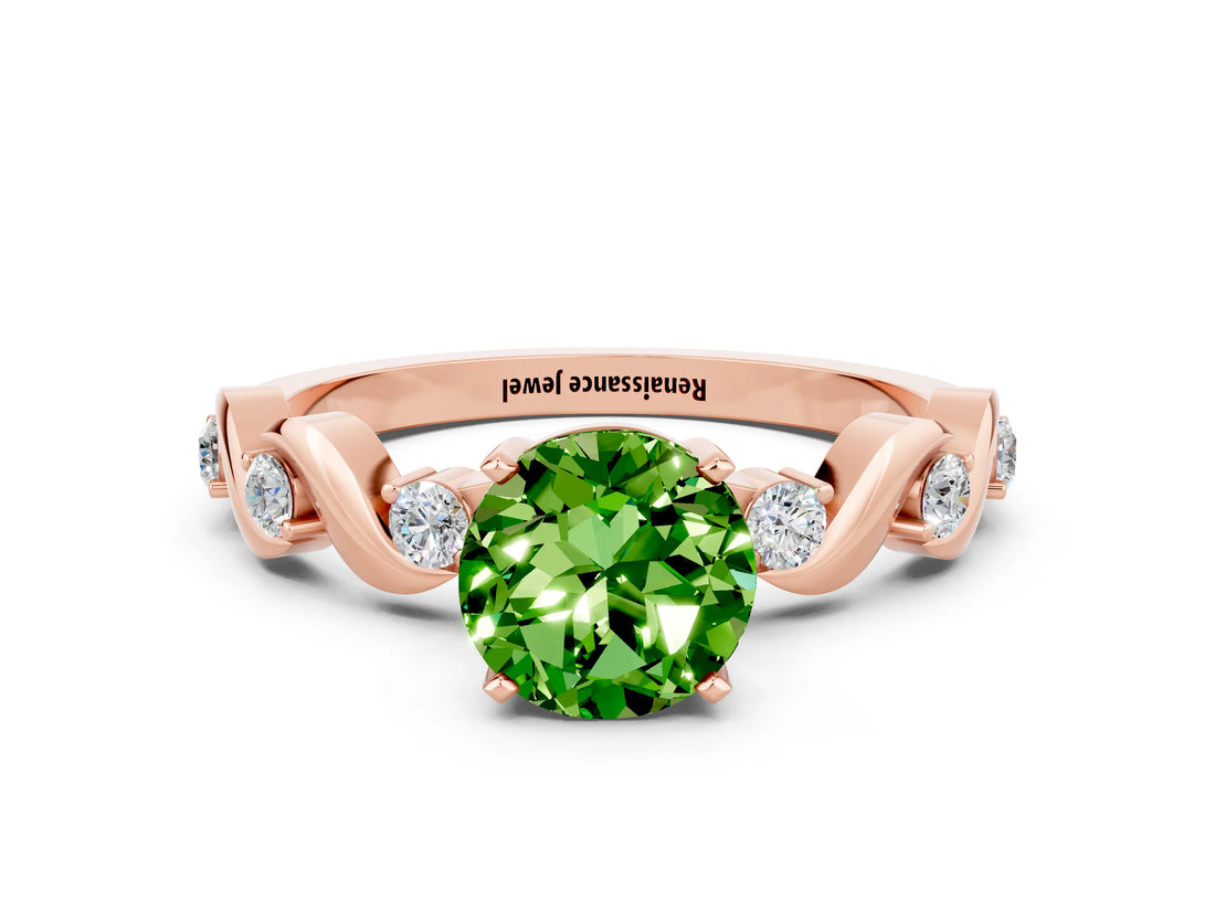 Rose gold Round Cut Peridot Solitaire Twisted Band with Round  Accents and Prong Setting_12
