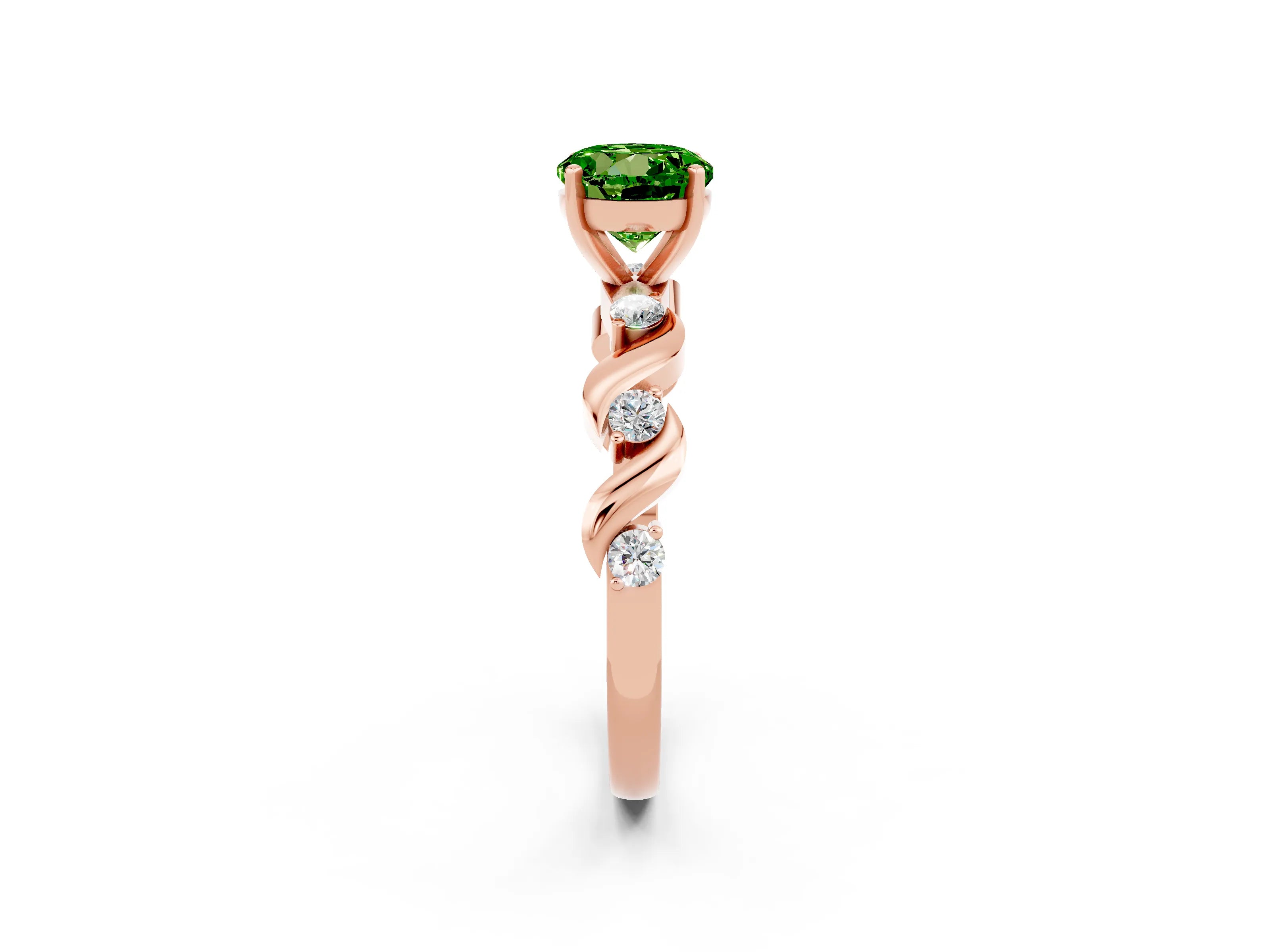 Rose gold Round Cut Peridot Solitaire Twisted Band with Round  Accents and Prong Setting_14