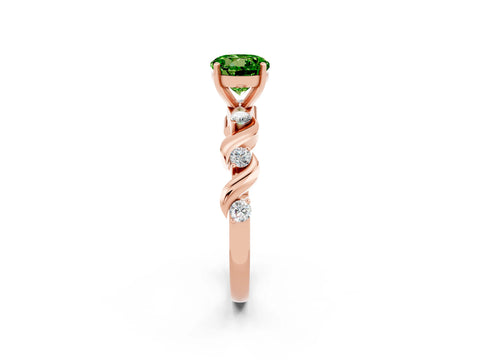 Rose gold Round Cut Peridot Solitaire Twisted Band with Round  Accents and Prong Setting_14