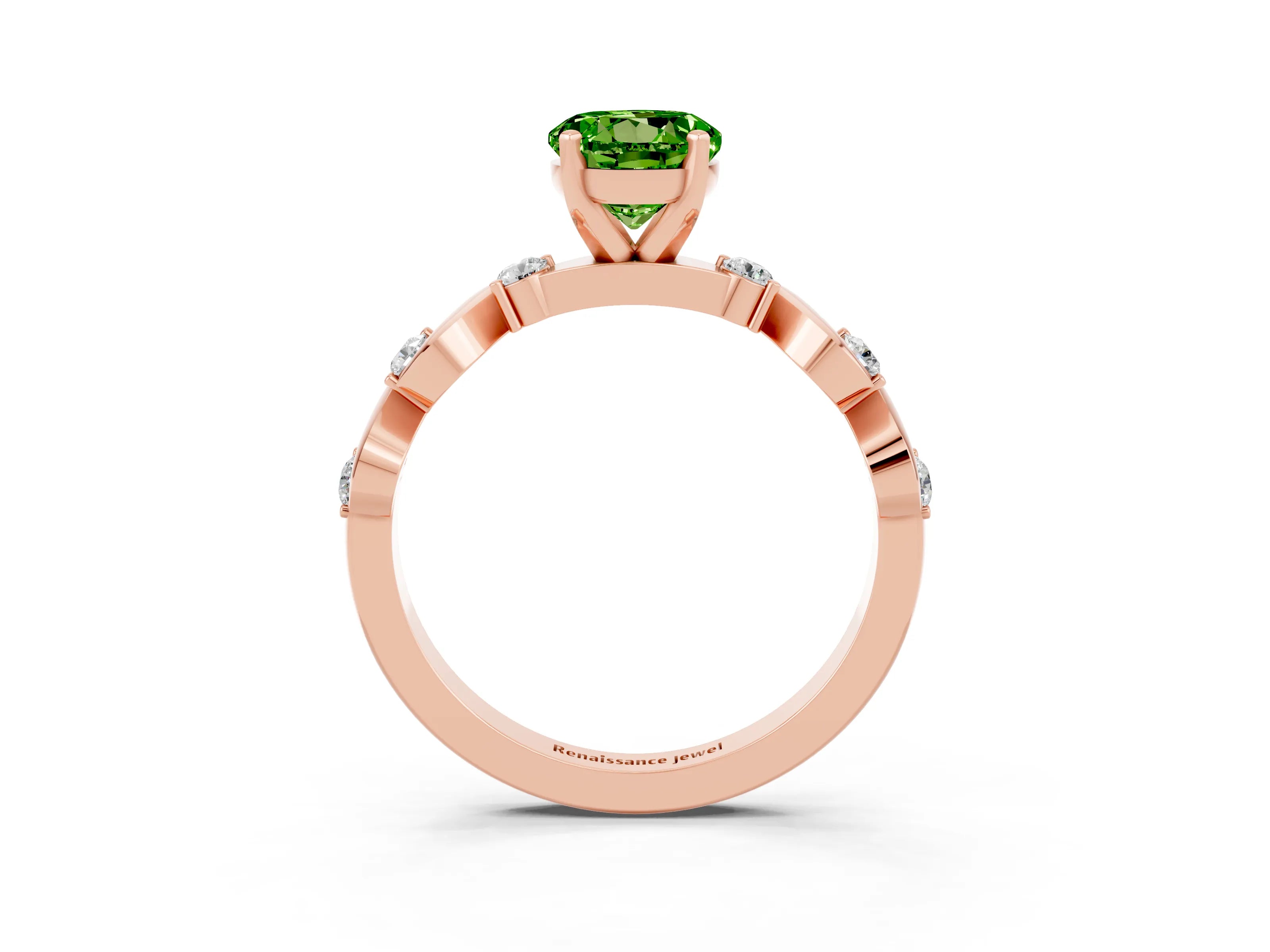 Rose gold Round Cut Peridot Solitaire Twisted Band with Round  Accents and Prong Setting_15