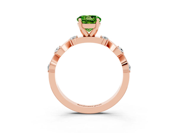 Rose gold Round Cut Peridot Solitaire Twisted Band with Round  Accents and Prong Setting