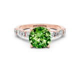 Rose gold Round Cut Peridot Solitaire with Side Baguettes and Channel Set Band