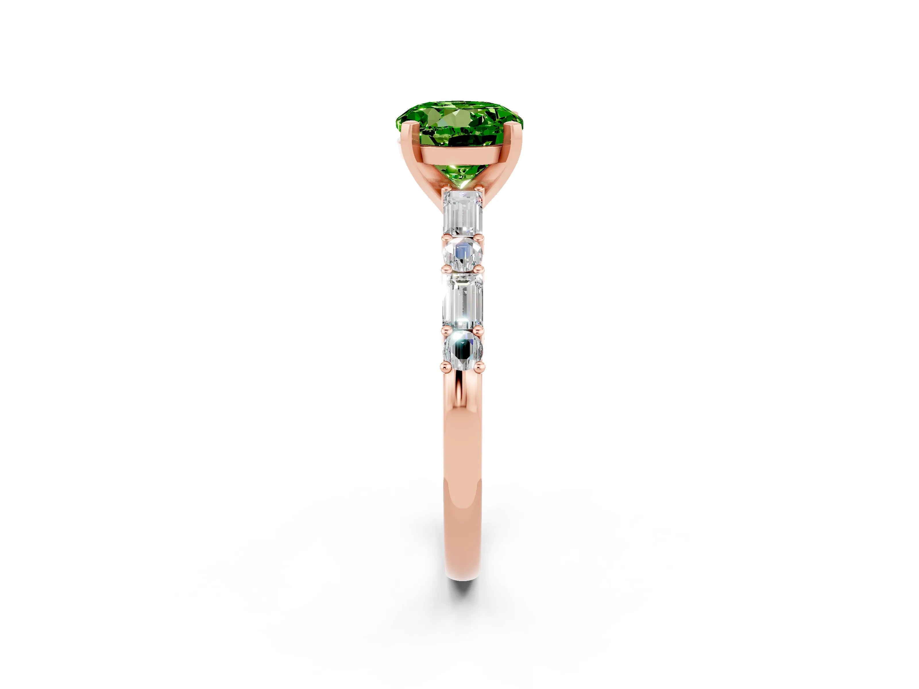 Rose gold Round Cut Peridot Solitaire with Side Baguettes and Channel Set Band_2
