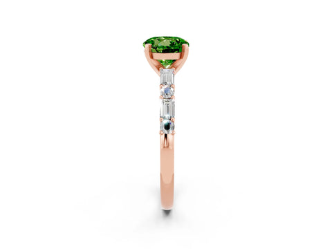 Rose gold Round Cut Peridot Solitaire with Side Baguettes and Channel Set Band_2