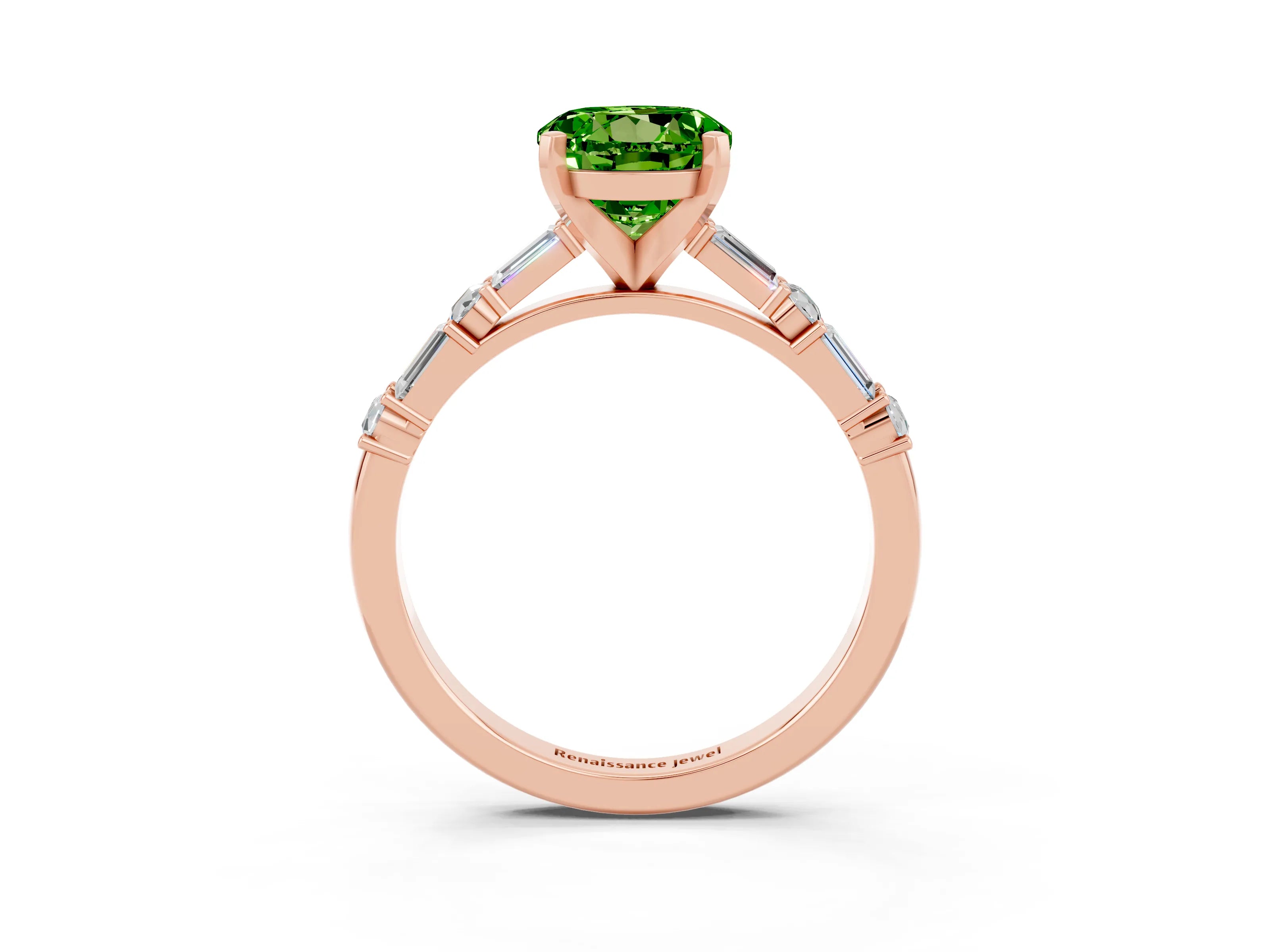 Rose gold Round Cut Peridot Solitaire with Side Baguettes and Channel Set Band_3