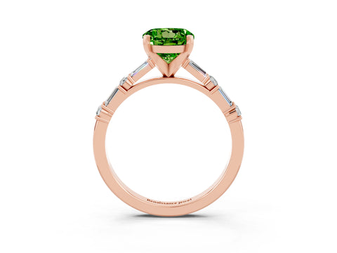 Rose gold Round Cut Peridot Solitaire with Side Baguettes and Channel Set Band_3