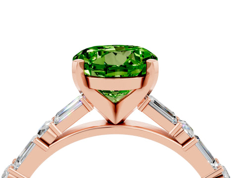 Rose gold Round Cut Peridot Solitaire with Side Baguettes and Channel Set Band_4