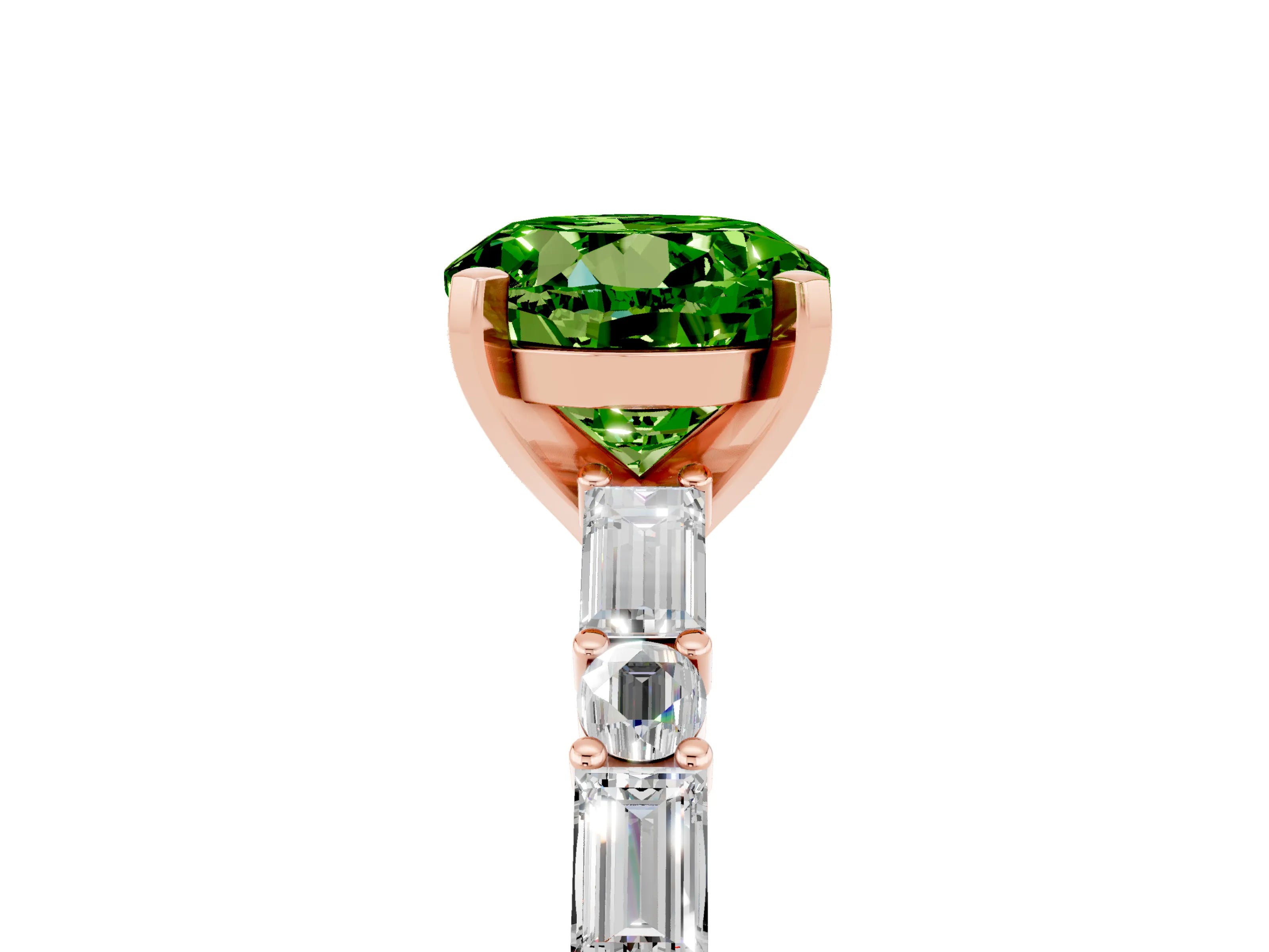 Rose gold Round Cut Peridot Solitaire with Side Baguettes and Channel Set Band_5