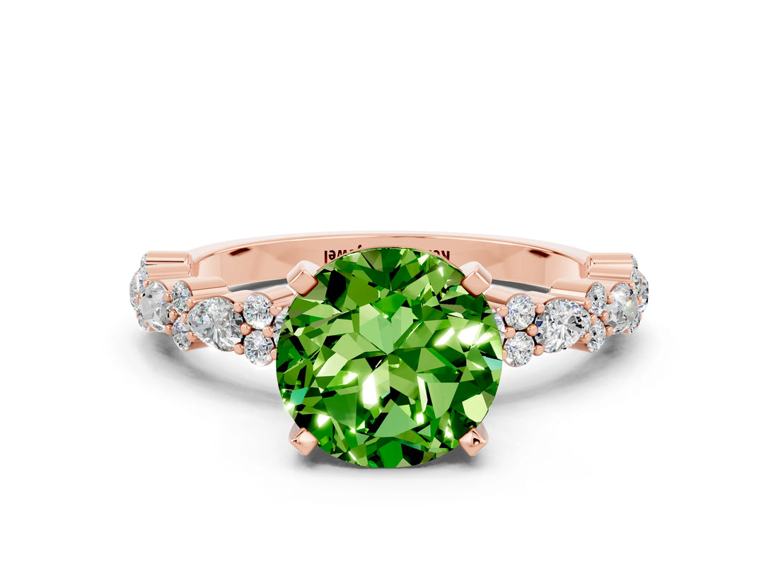 Rose gold Round Cut Peridot Solitaire with Side Stones, Pave Band, Four-Prong Setting_36