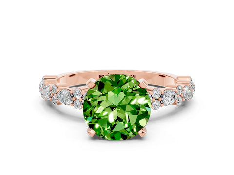 Rose gold Round Cut Peridot Solitaire with Side Stones, Pave Band, Four-Prong Setting_36