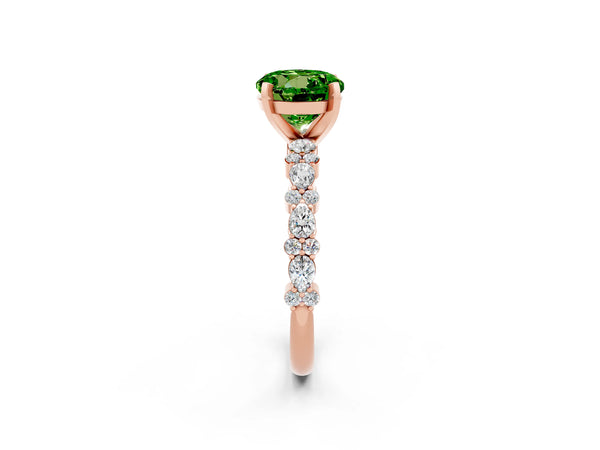 Rose gold Round Cut Peridot Side Stone Solitaire Ring with Round  and Four-Prong Setting