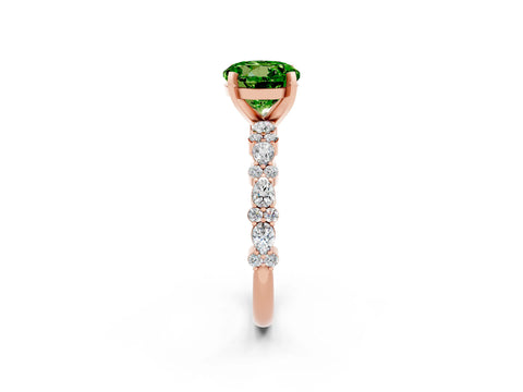 Rose gold Round Cut Peridot Solitaire with Side Stones, Pave Band, Four-Prong Setting_38