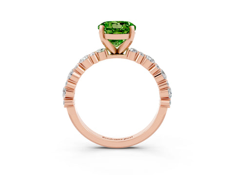 Rose gold Round Cut Peridot Solitaire with Side Stones, Pave Band, Four-Prong Setting_39