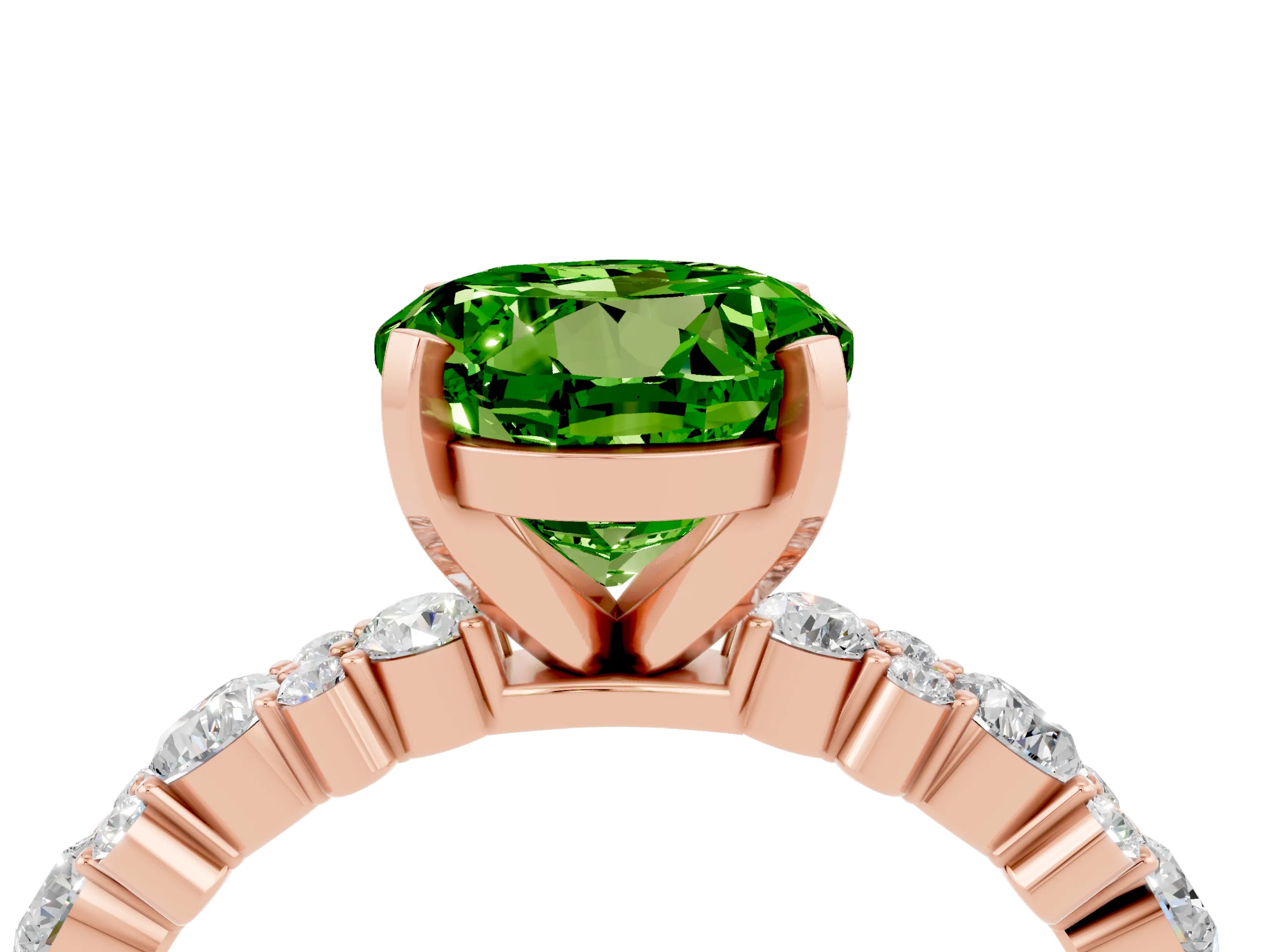 Rose gold Round Cut Peridot Solitaire with Side Stones, Pave Band, Four-Prong Setting_40