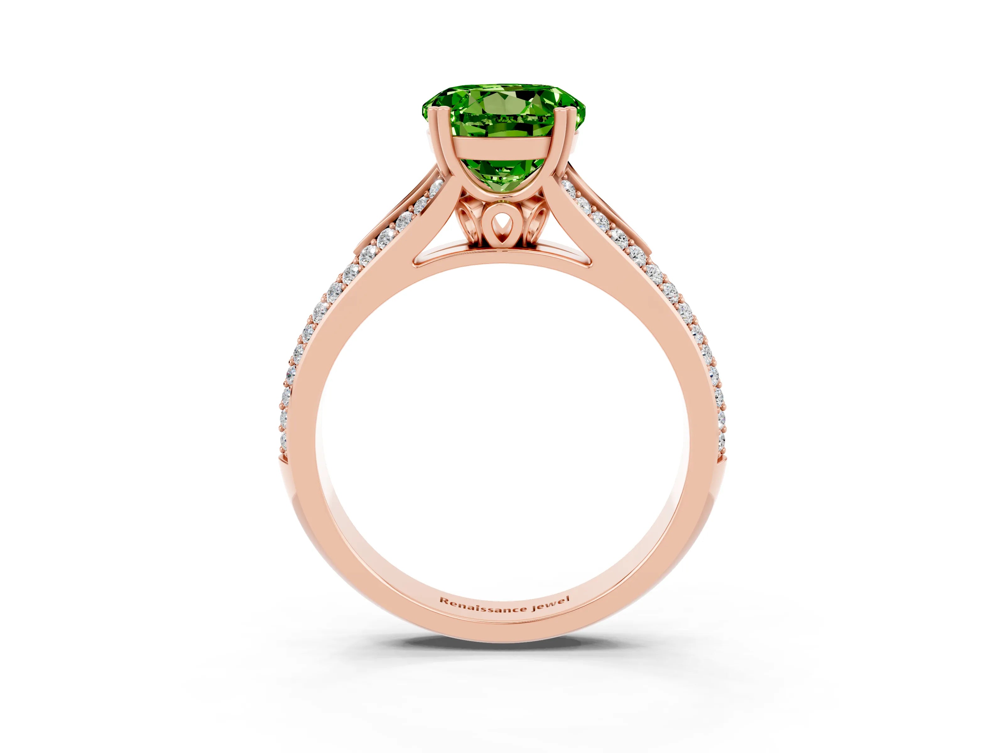 Rose gold Round Cut Peridot Split Shank Engagement Ring with Pavé Band_3