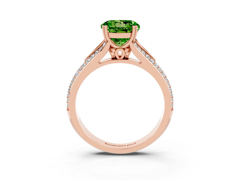 Rose gold Round Cut Peridot Split Shank Engagement Ring with Pavé Band_3