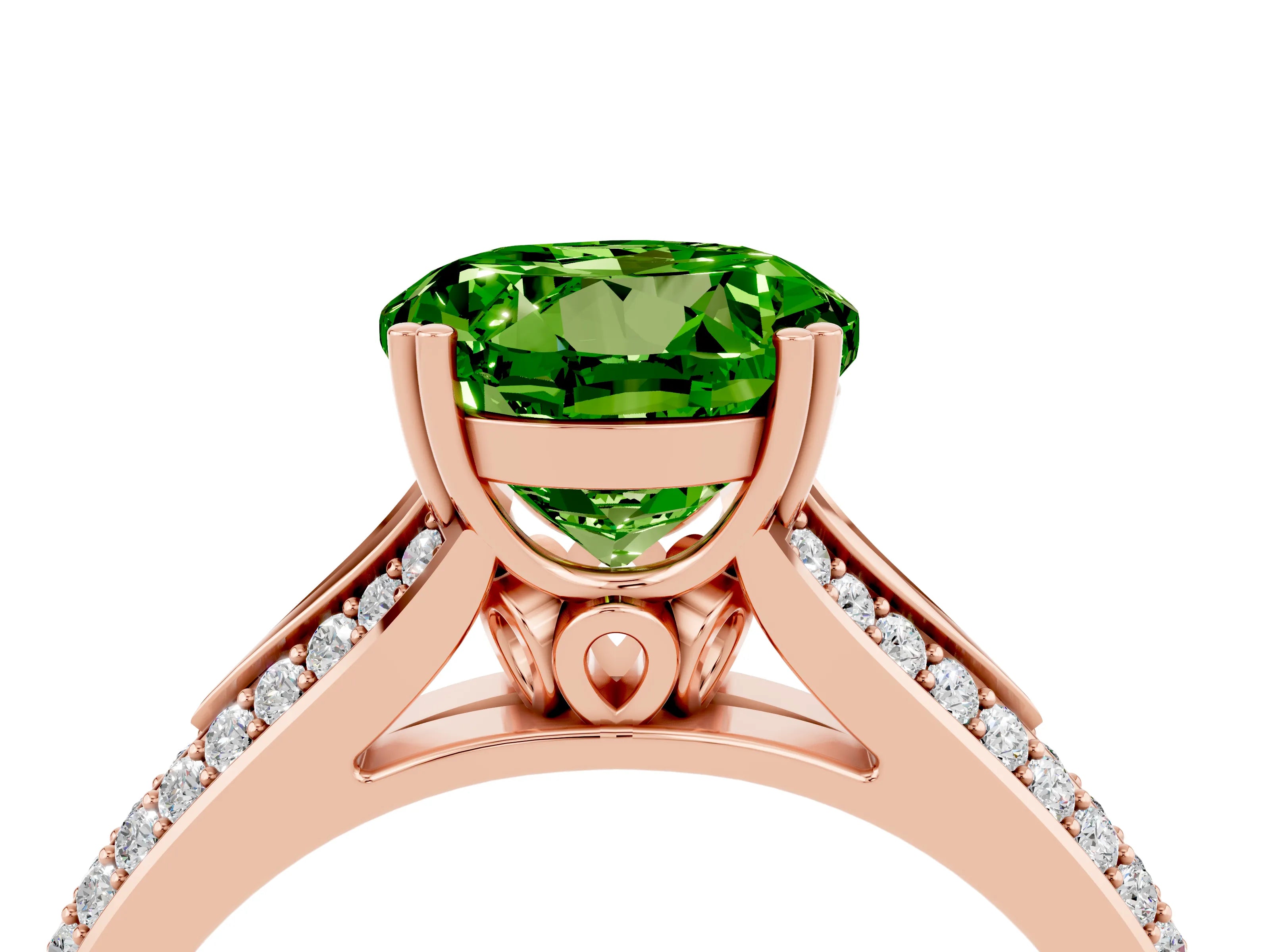 Rose gold Round Cut Peridot Split Shank Engagement Ring with Pavé Band_4