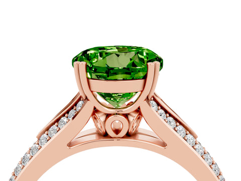 Rose gold Round Cut Peridot Split Shank Engagement Ring with Pavé Band_4