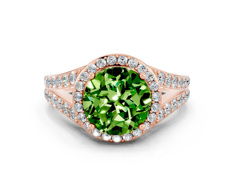 Rose gold Round Cut Peridot Split Shank Halo Ring with Four-Prong Setting_12