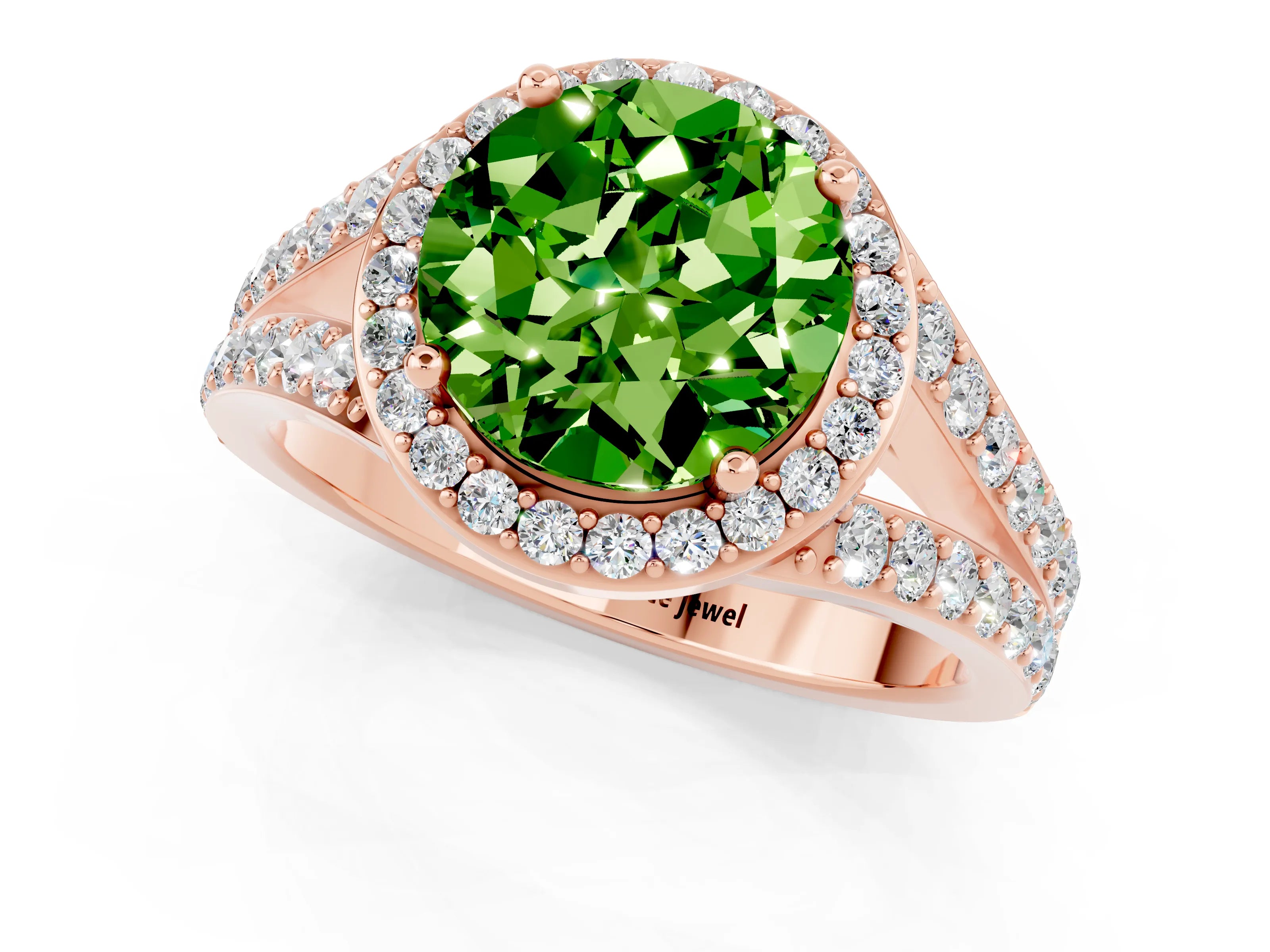 Rose gold Round Cut Peridot Split Shank Halo Ring with Four-Prong Setting_13