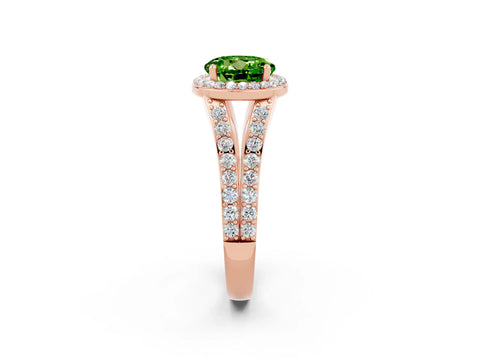 Rose gold Round Cut Peridot Split Shank Halo Ring with Four-Prong Setting_14