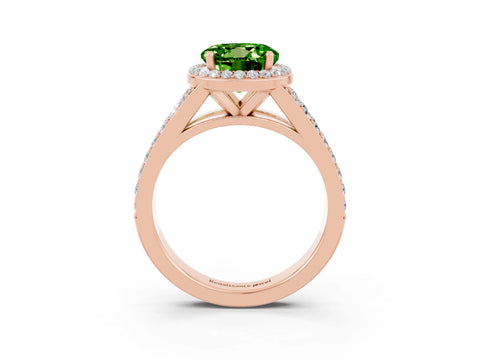 Rose gold Round Cut Peridot Split Shank Halo Ring with Four-Prong Setting_15
