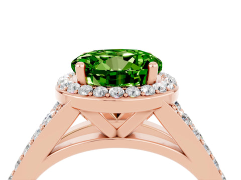 Rose gold Round Cut Peridot Split Shank Halo Ring with Four-Prong Setting_16