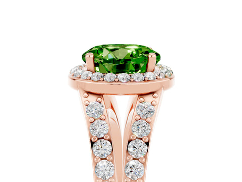 Rose gold Round Cut Peridot Split Shank Halo Ring with Four-Prong Setting_17