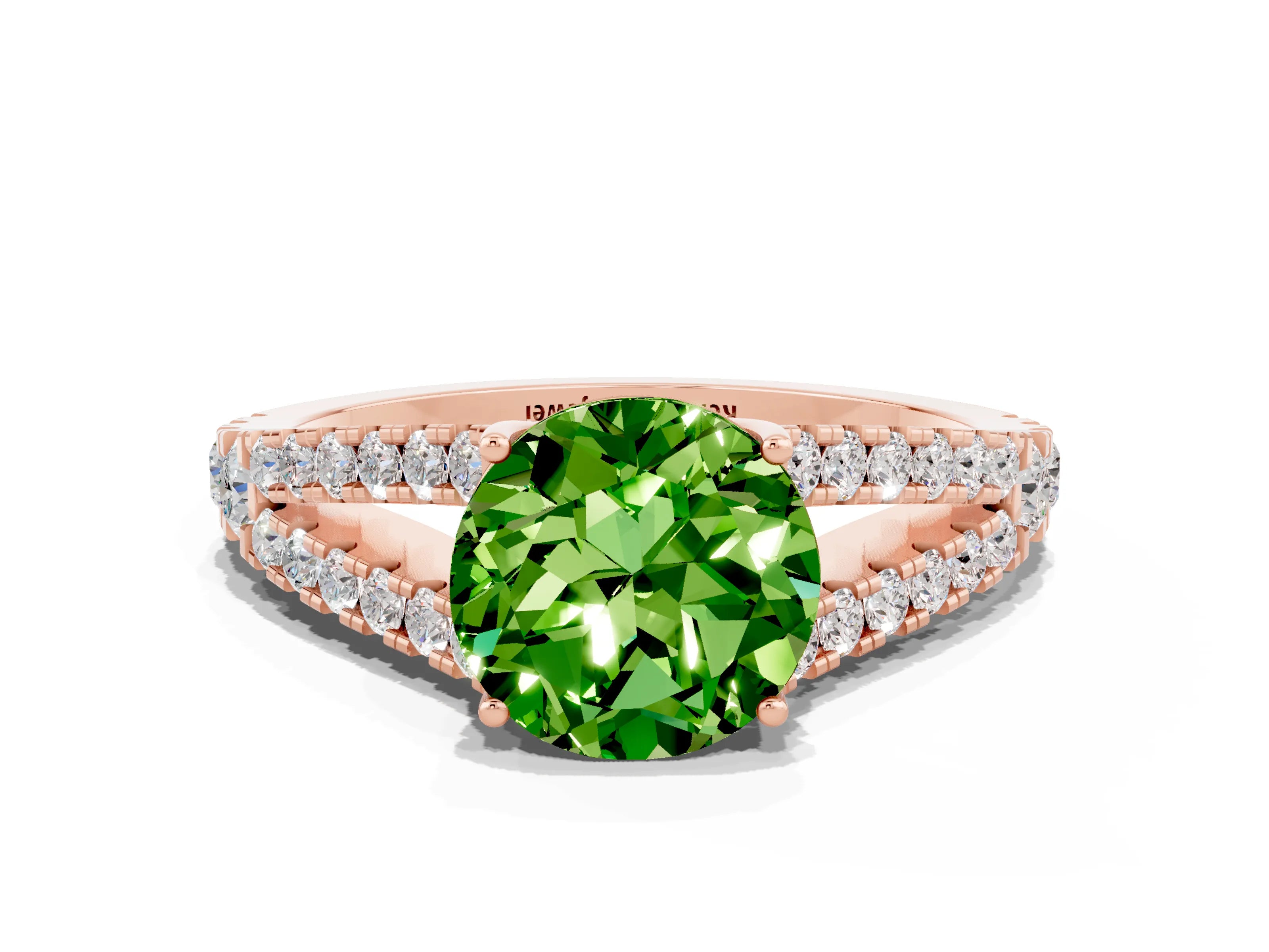 Rose gold Round Cut Peridot Split Shank Pavé Engagement Ring with Four-Prong Setting_12