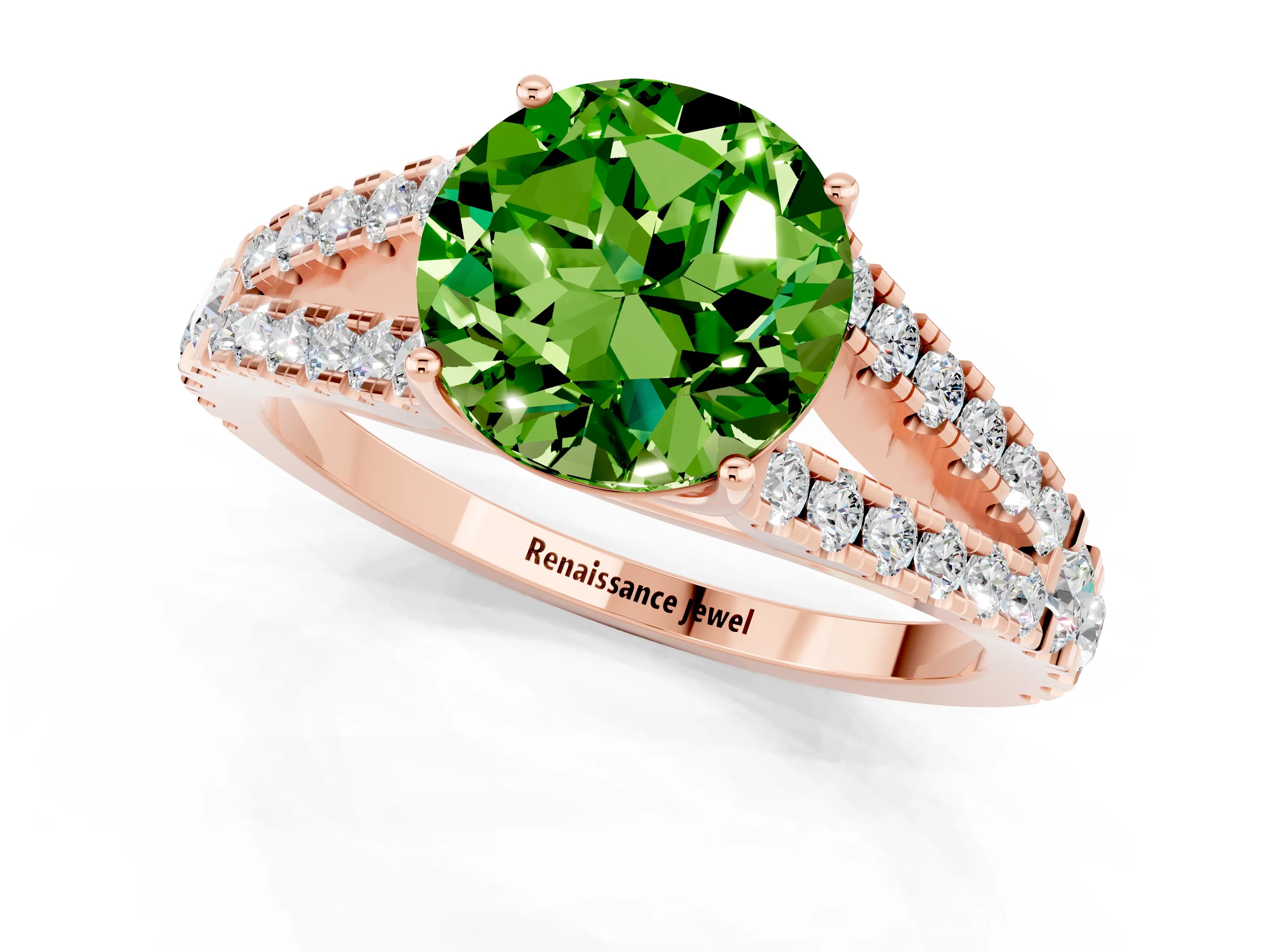 Rose gold Round Cut Peridot Split Shank Pavé Engagement Ring with Four-Prong Setting_13