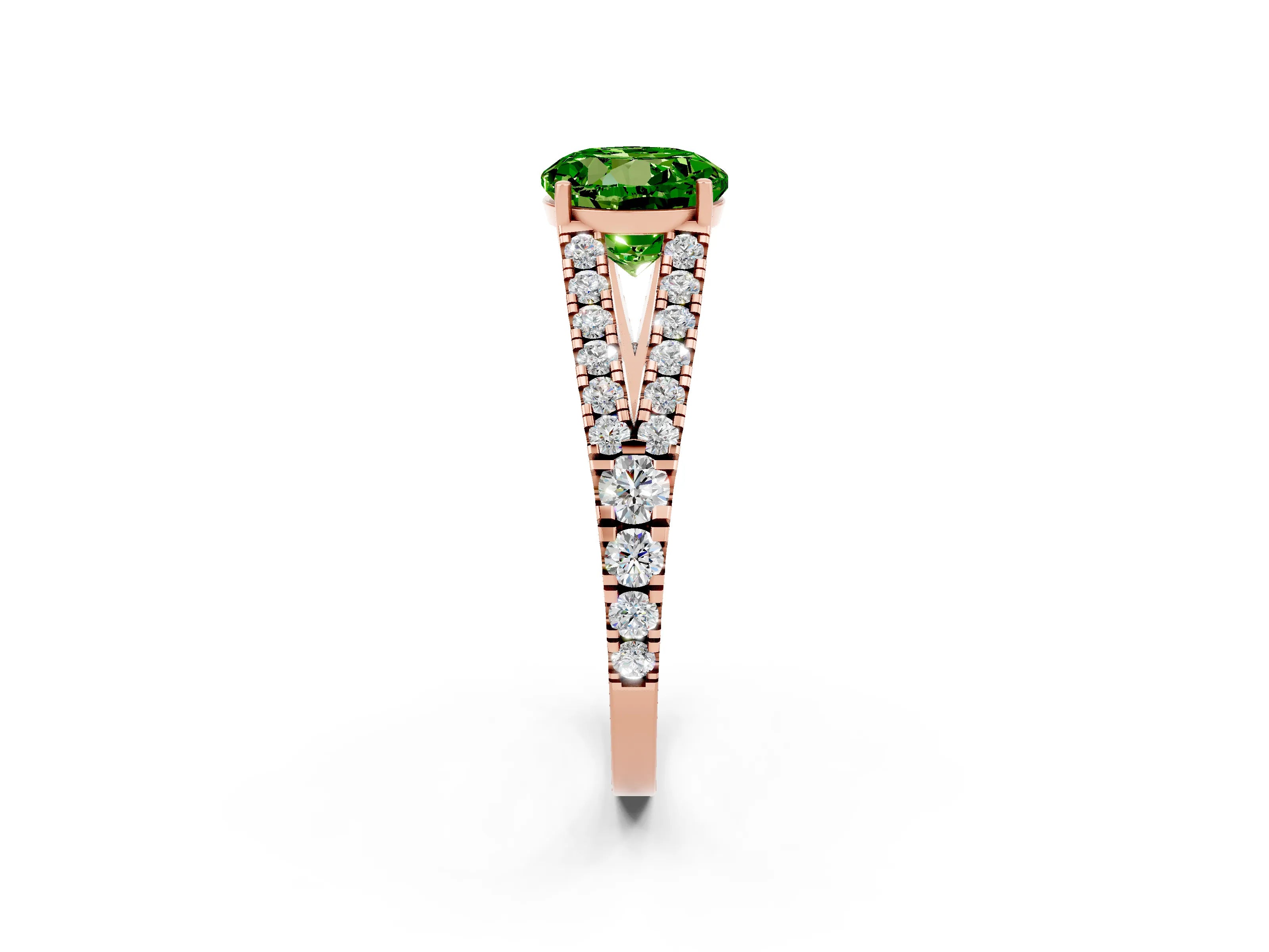 Rose gold Round Cut Peridot Split Shank Pavé Engagement Ring with Four-Prong Setting_14