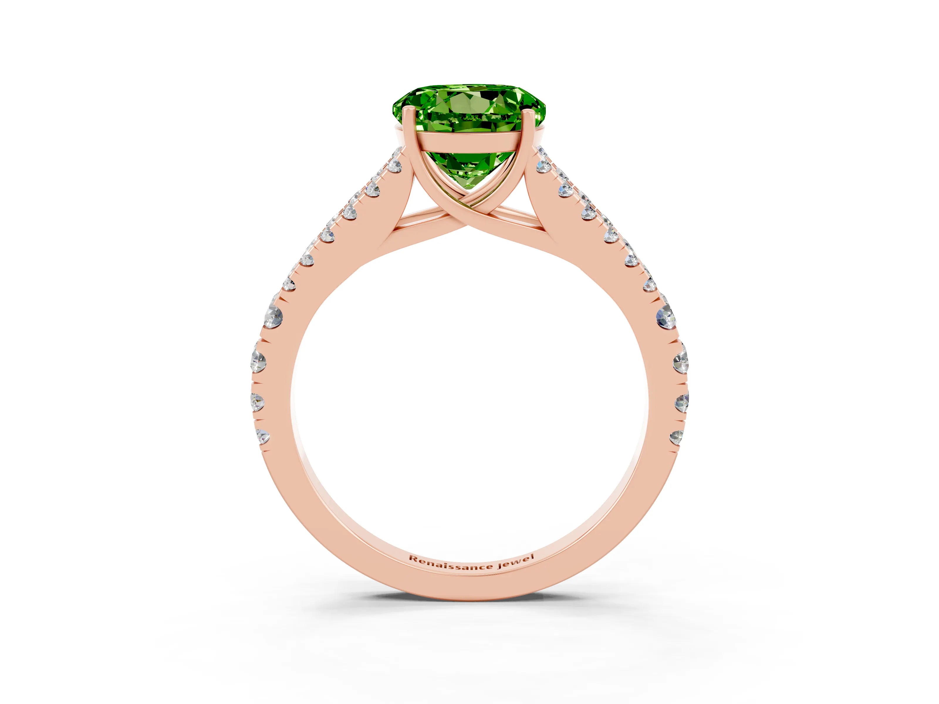 Rose gold Round Cut Peridot Split Shank Pavé Engagement Ring with Four-Prong Setting_15