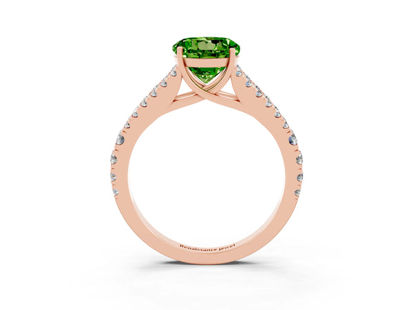 Rose gold Round Cut Peridot Split Shank Pavé Engagement Ring with Four-Prong Setting