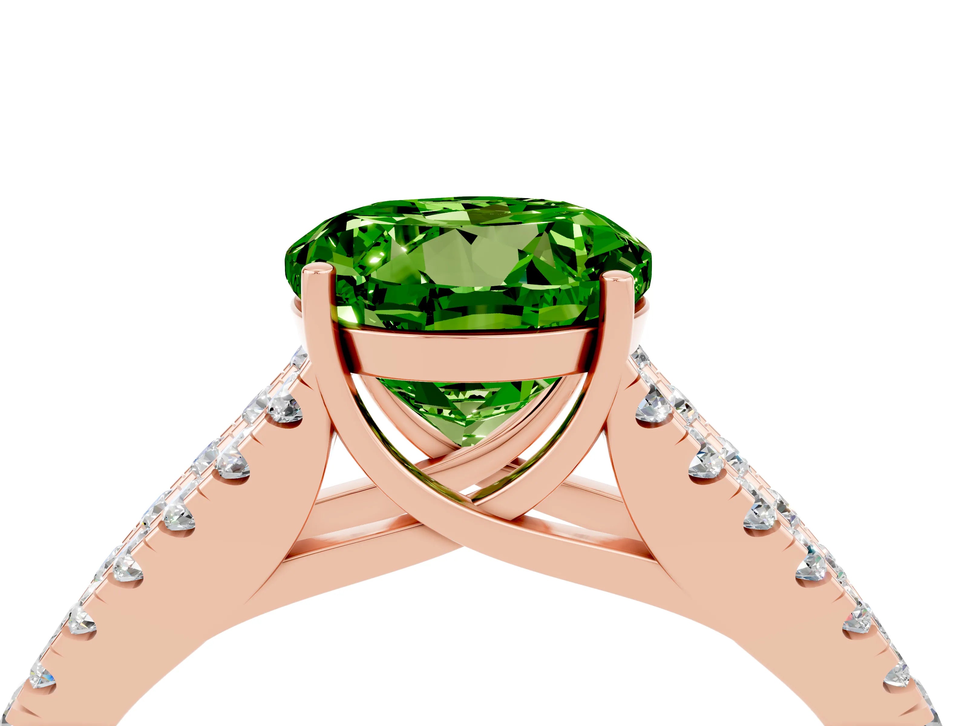 Rose gold Round Cut Peridot Split Shank Pavé Engagement Ring with Four-Prong Setting_16