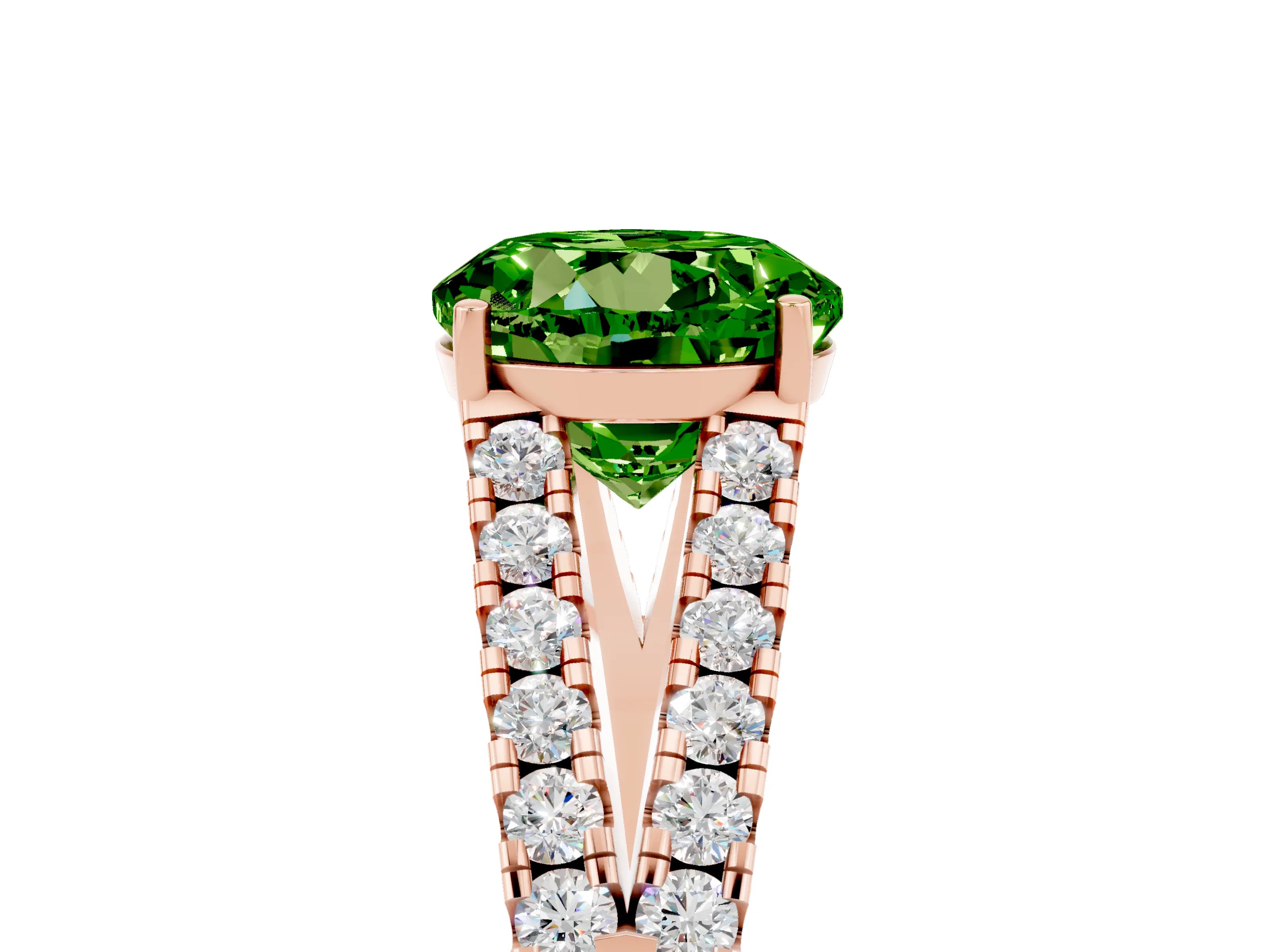 Rose gold Round Cut Peridot Split Shank Pavé Engagement Ring with Four-Prong Setting_17