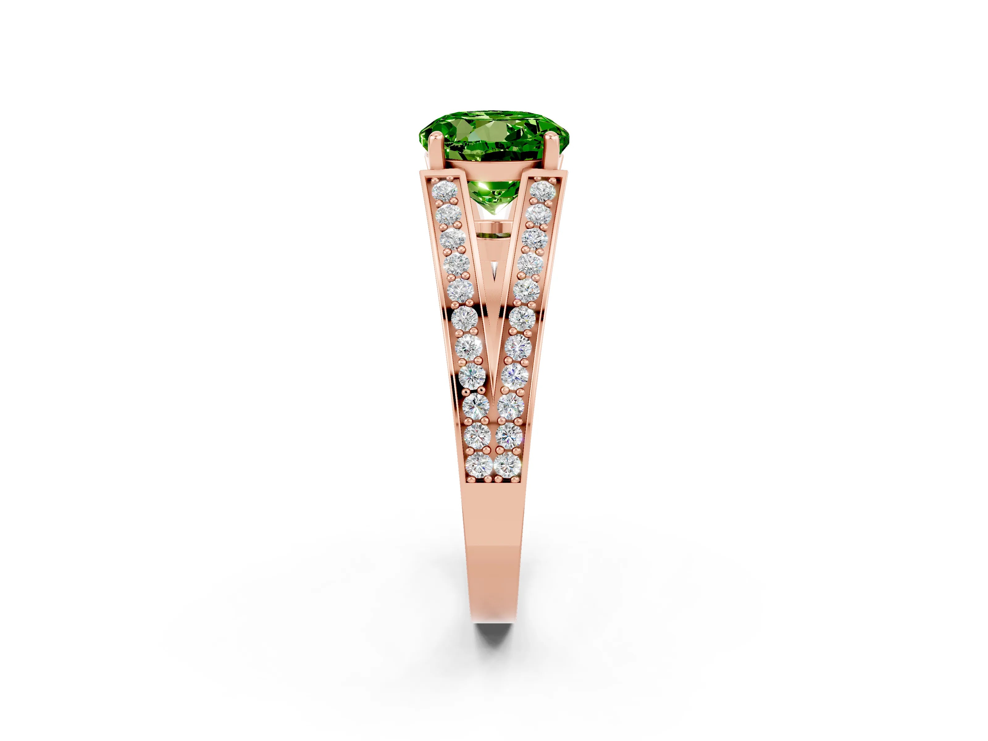 Rose gold Round Cut Peridot Split Shank Ring with Pavé Band and Four-Prong Setting_2