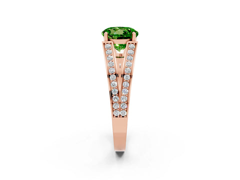Rose gold Round Cut Peridot Split Shank Ring with Pavé Band and Four-Prong Setting_2