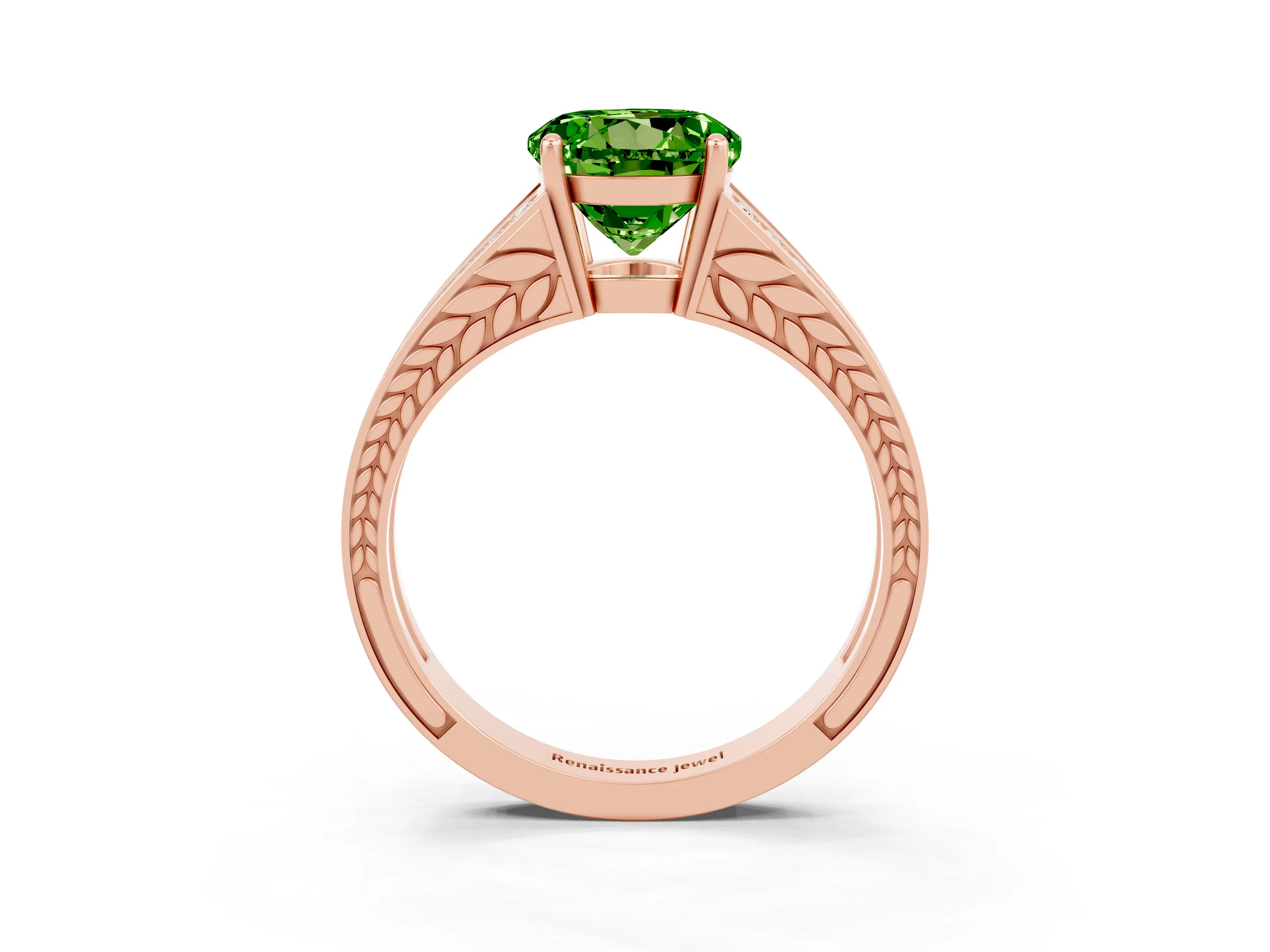 Rose gold Round Cut Peridot Split Shank Ring with Pavé Band and Four-Prong Setting_3